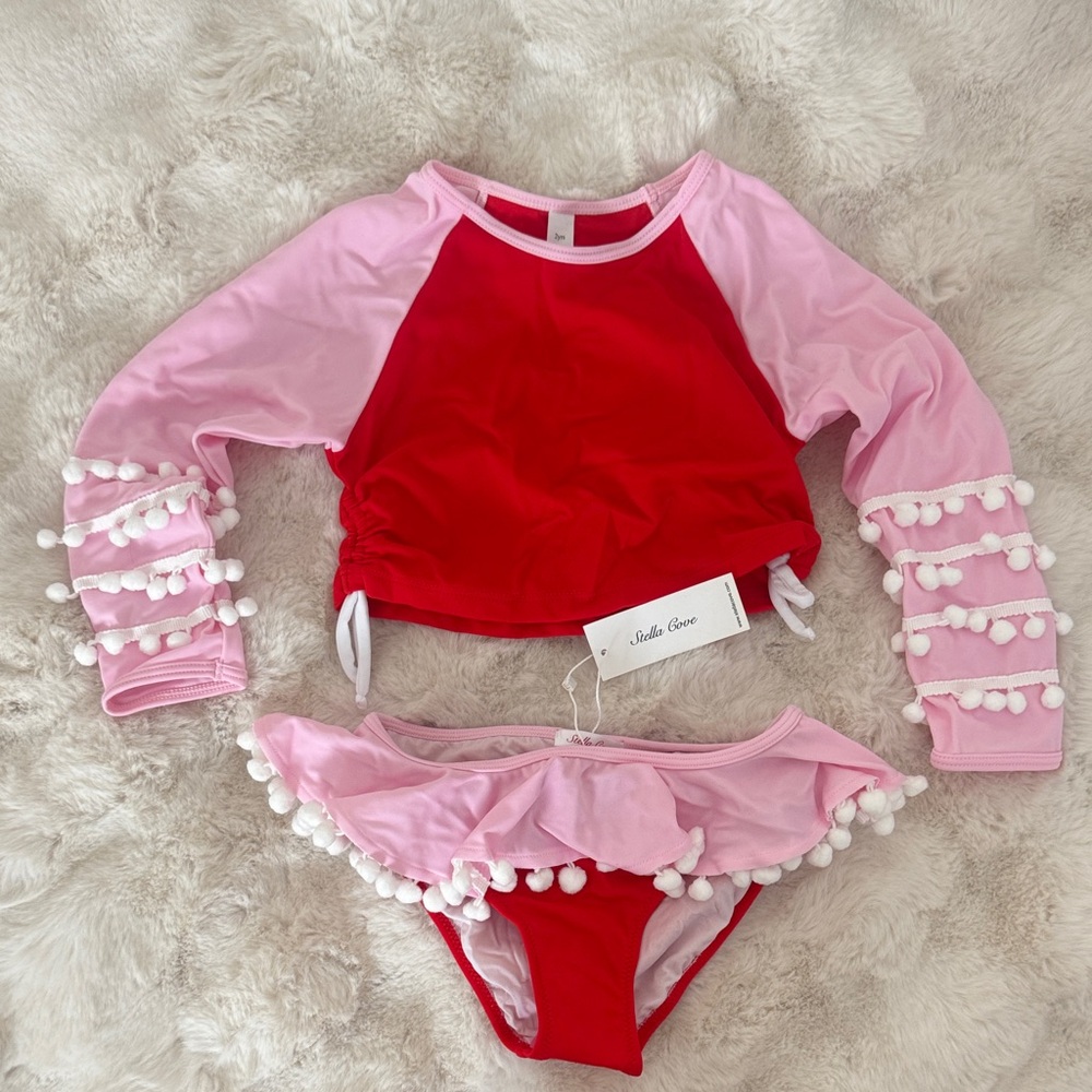 Stella Cove Red and Pink Kids Swim Rashguard Set
